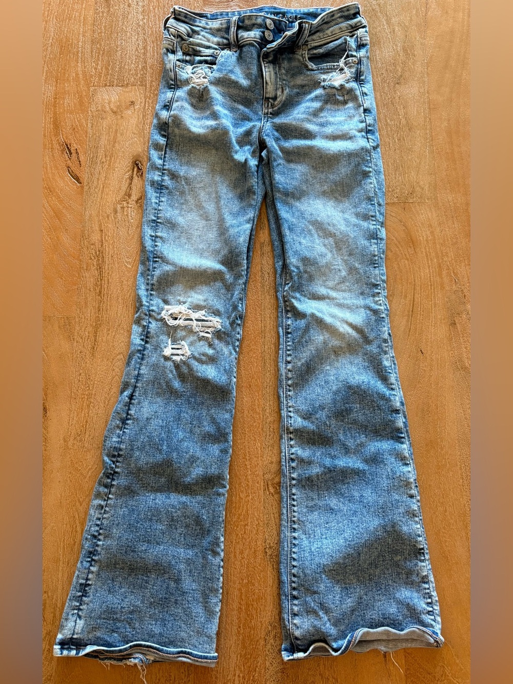 American Eagle Outfitters Medium Blue Distressed Flare Jeans